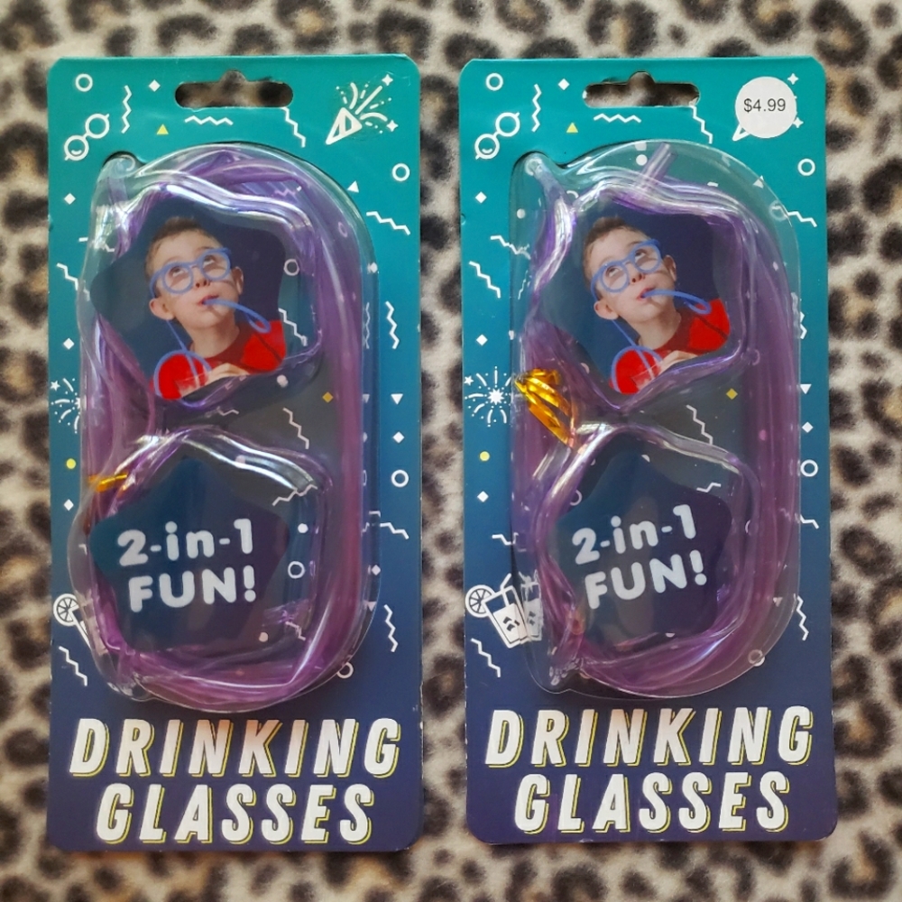 Funny 2-in-1 Fun Drinking Straw Glasses, NIP Set of 2, Great for Kids or Parties